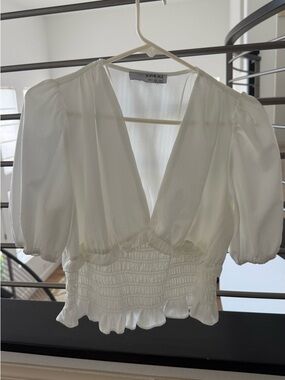 Sophie Rue Cream Puff Sleeve Smocked Peplum Blouse